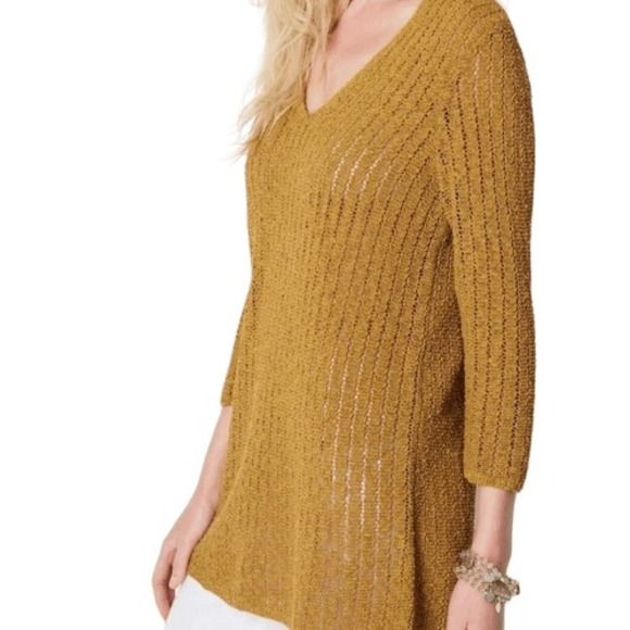 J. Jill Sweaters - J. JILL TEXTURED OPEN STITCH‎ V-NECK SWEATER GILDED COIN Large